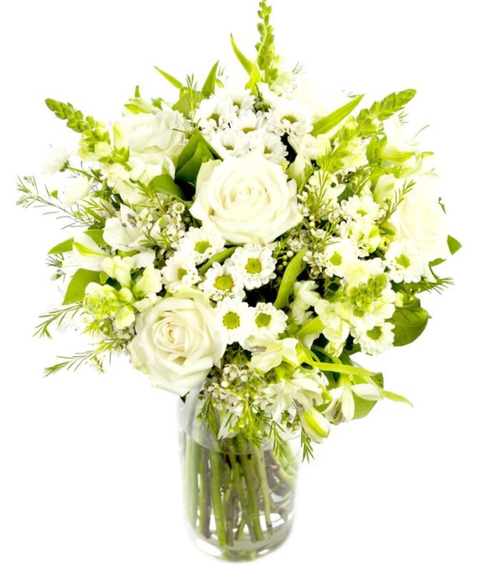 white roses with alstroemeria delivered