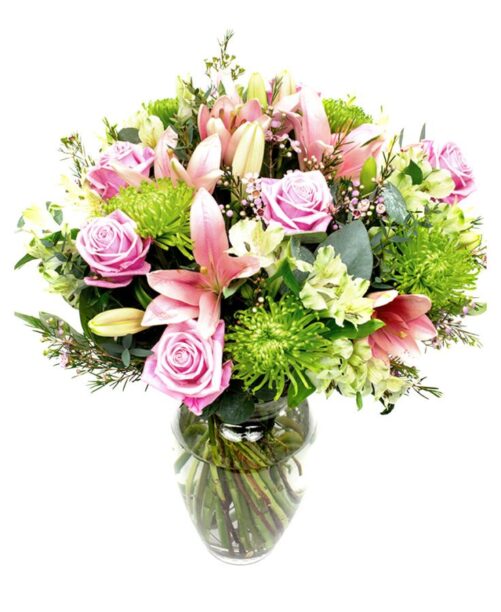 Valentines Day Bouquet Pinks Lime Greens, valentines day flowers, valentines day roses, pink bouquet, roses