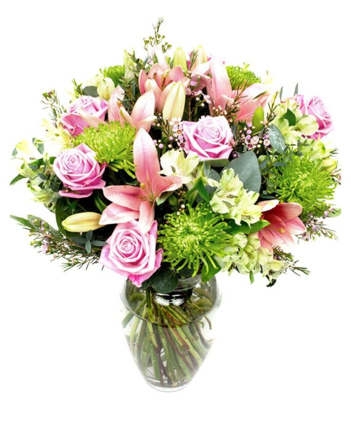 Valentines Day Bouquet Pinks Lime Greens, valentines day flowers, valentines day roses, pink bouquet, roses
