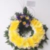 Funeral yellow wreath w purple and white